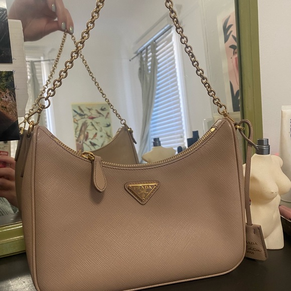 Prada, Bags, Authentic Prada Reedition 205 Nylon Shoulder Bag In Beige In  Great Condition